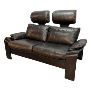 Mid-Century Black Leather 2-Seat Sofa with Headrest in the style of Ake Fribytter for Nelo, Finland, 1970s For Sale