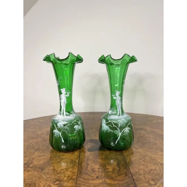 Glass Victorian Mary Gregory Vases, 1860s, Set of 2 For Sale - Image 7 of 7