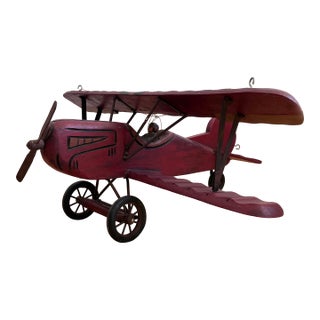 Large Vintage Handmade Wooden Airplane Model Biplane, 1930s For Sale