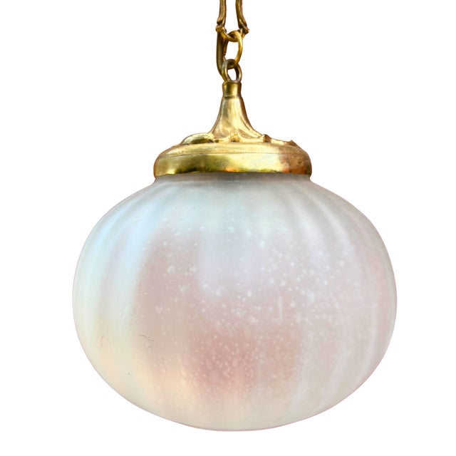 Vintage French Louis XV Revival Gilt Bronze and Frosted Glass Pendant Light, 1950s For Sale - Image 4 of 7