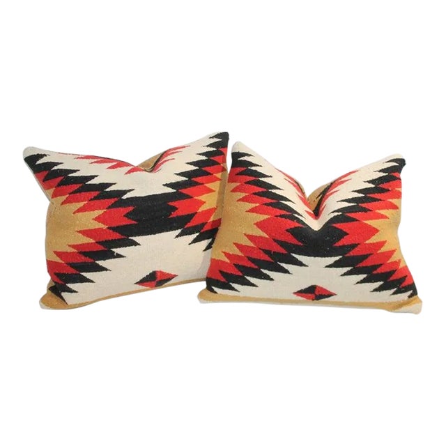 1950s Handmade Wool Weaving Pillows- a Pair For Sale