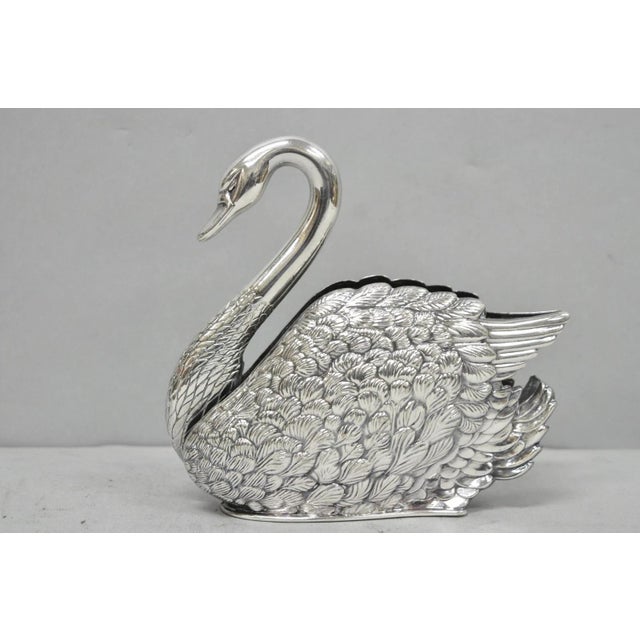 Godinger Vintage Art Nouveau Godinger Italy Silver Plated Swan Bird Napkin Letter Holder For Sale - Image 4 of 13
