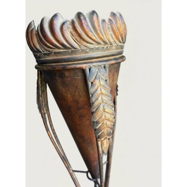 Traditional Vintage Tole Metal Floor Planter Jardinière With Leaf Motif For Sale - Image 3 of 5