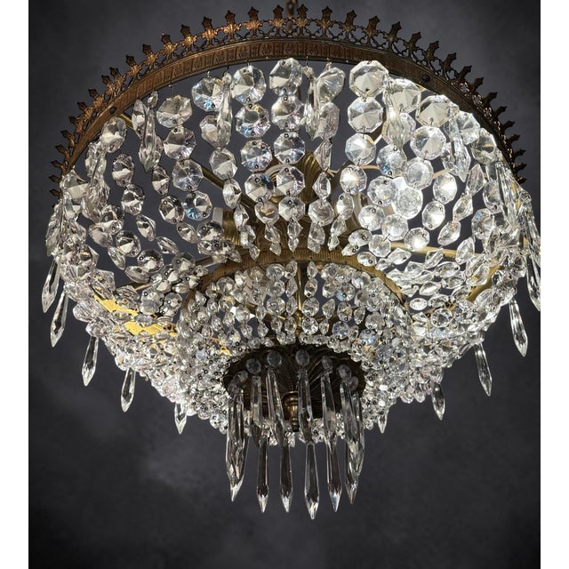 Beautiful antique crystal and copper Empire ceiling lamp. In a very beautiful Empire style. This lamp used to hang in the...