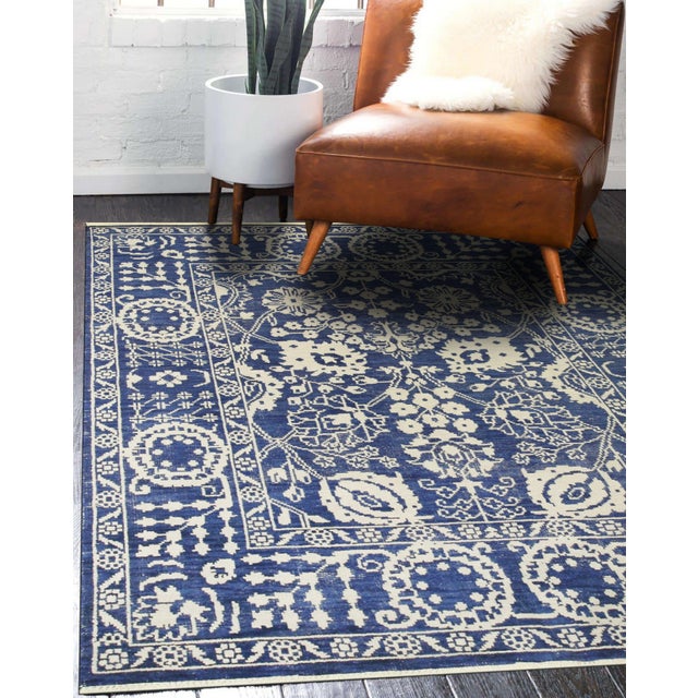 Traditional 6x9 Alluring Freya Blue Floral Traditional Hand Knotted Wool Carpet Rug For Sale - Image 3 of 4