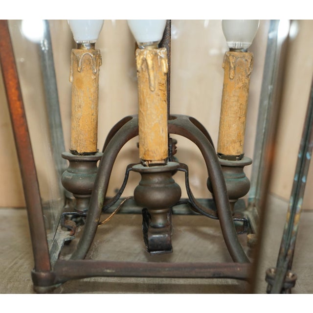 Victorian Hanging Lantern in Bronze with 4-Candle Interior, 1880s For Sale - Image 13 of 16
