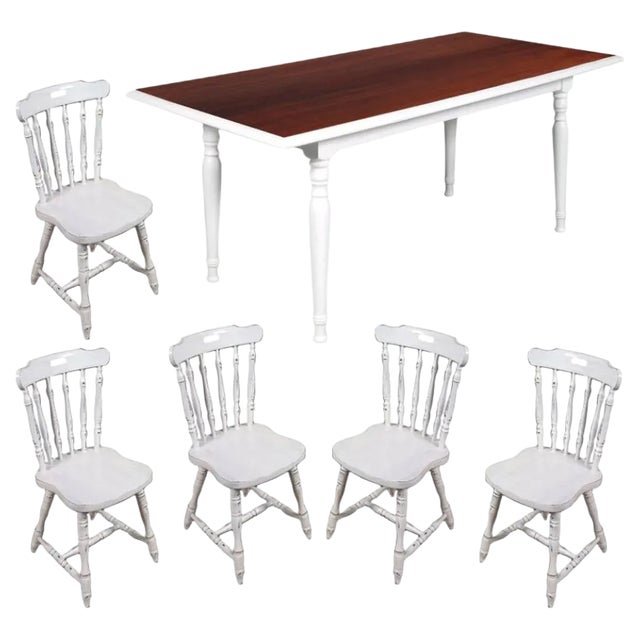 Mid-Century Italian Rectangular Painted White Table & 5 Dining Chairs, Set of 6 For Sale