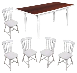 Mid-Century Italian Rectangular Painted White Table & 5 Dining Chairs, Set of 6