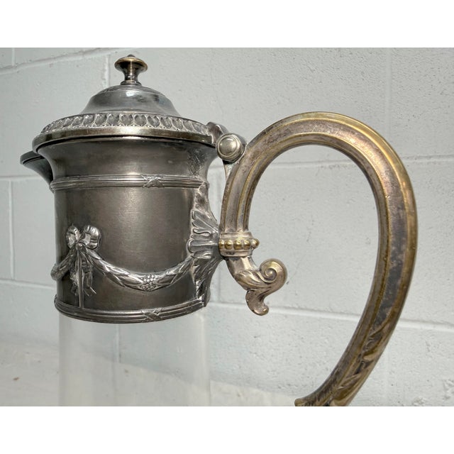 Antique 1800's Ornate Silverplate Etched Crystal Glass Wine Claret Decanter WMF For Sale - Image 15 of 16