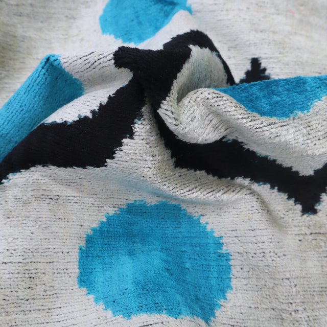 Textile Contemporary Blue Ivory Velvet Throw Pillow & Down Insert For Sale - Image 7 of 8