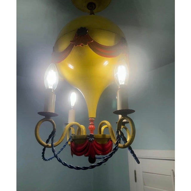 Hollywood Regency Vintage Maison Jansen Toleware Hot Air Balloon Chandelier For Sale - Image 3 of 5