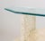 Art Deco Style Glass Top and Limestone Console Table, with geometric limestone base and central glass panel. 36" H x 70" W...
