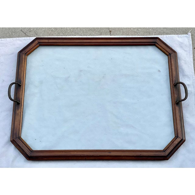 Brown Antique Inlaid Wood and Glass Handled Tray For Sale - Image 8 of 8