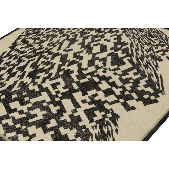 Rug & Kilim Rug & Kilim’s Distressed Style Abstract Rug in White and Black Geometric Pattern For Sale - Image 4 of 8