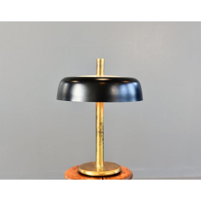 Large Mid Century Table Lamp By Hillebrand Circa 1960s. Aluminium shade - Brass bass and stem - Perspex diffuser - On/Off...