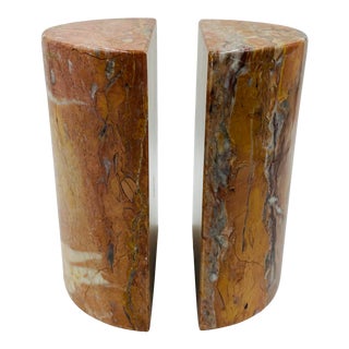 Vintage Pink Granite Demi-Lune Bookends - a Pair For Sale