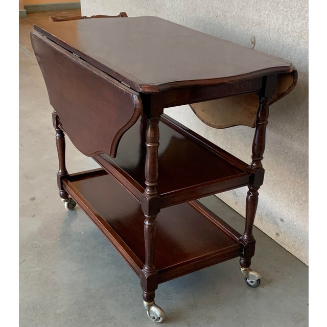Early 20th Bar Cart With Three Tier and Two Leafs Convertible in Tea Table For Sale - Image 10 of 13