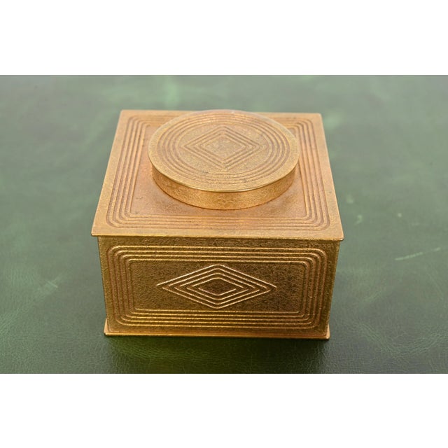 A gorgeous antique Arts & Crafts or Art Deco period gilt bronze "Graduate" pattern inkwell By Tiffany Studios (signed to...