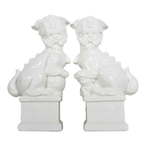 Vintage White Ceramic Foo Dogs a Set