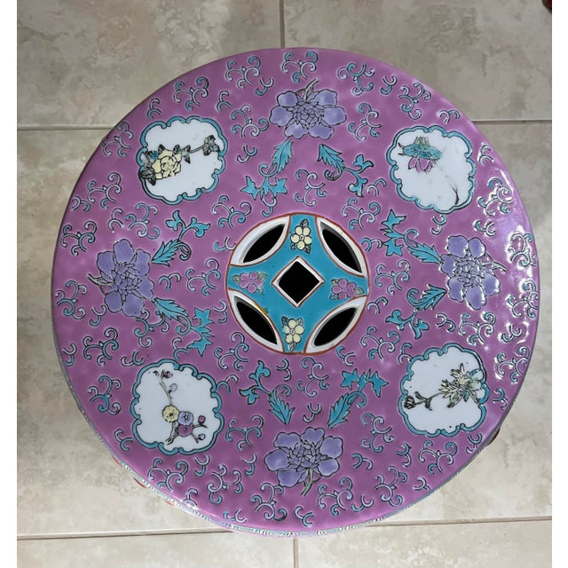 Vintage 1960s Mid-Century Chinese Famille Rose Pink Ceramic Garden Stool For Sale - Image 9 of 11