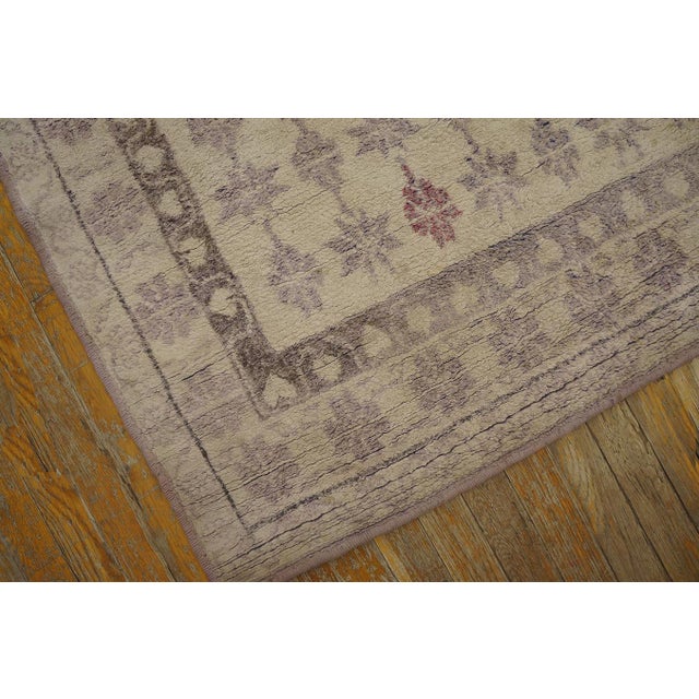 Textile 1920s Ivory Purple Geometric Triban Antique Indian Cotton Agra Rug 3'10" X 6'8" Pile Knotted Carpet For Sale - Image 7 of 13