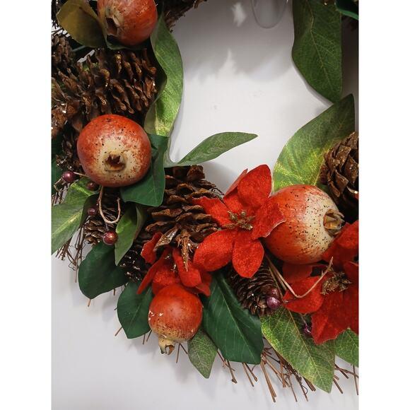 Red Pomegranate Winter Door Wreath Beautiful Realistic Holiday Christmas Arrangement For Sale - Image 8 of 16