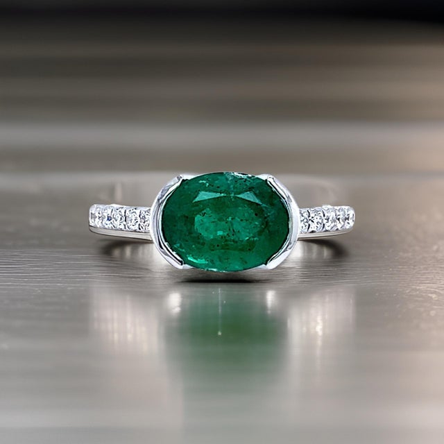 Natural Emerald Diamond Ring 6.5 14k W Gold 2.33 TCW Certified For Sale - Image 4 of 13