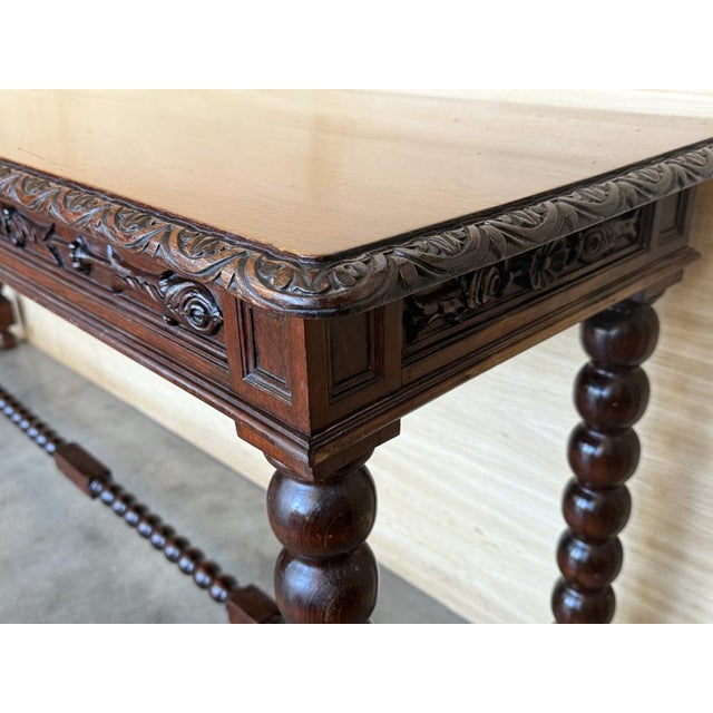 Large Spanish Carved Walnut Console Table, 1890s For Sale - Image 11 of 13