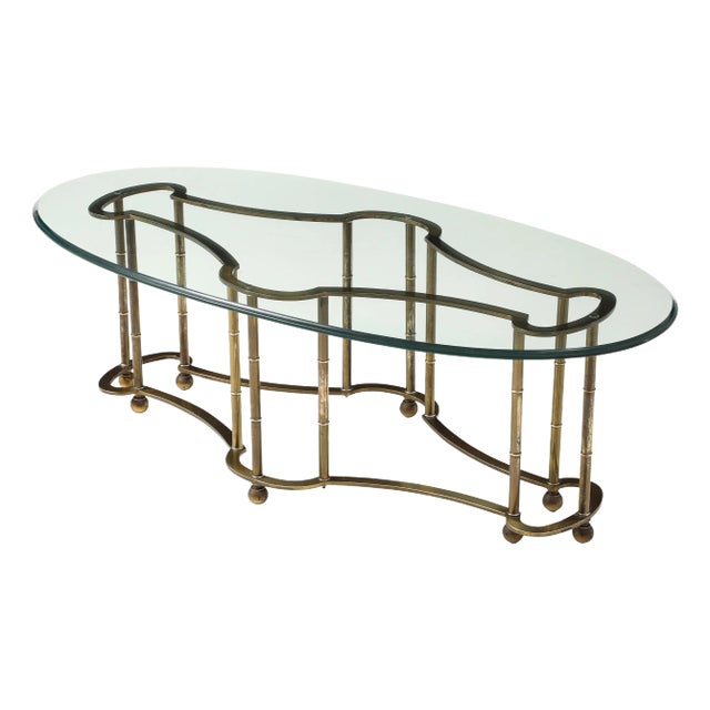 1970's Mastercraft Racetrack Brass Oval Coffee Table For Sale