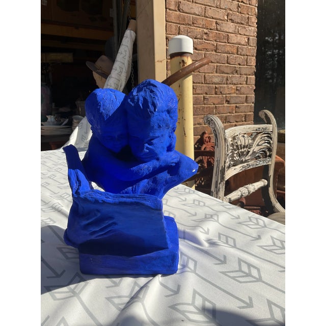 Figurative 1970s Yves Klein Blue Painted Bust of Father and Son Reading For Sale - Image 3 of 8