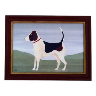 Matt Rix, Naive Style Dog with Red Collar, Print, Framed For Sale