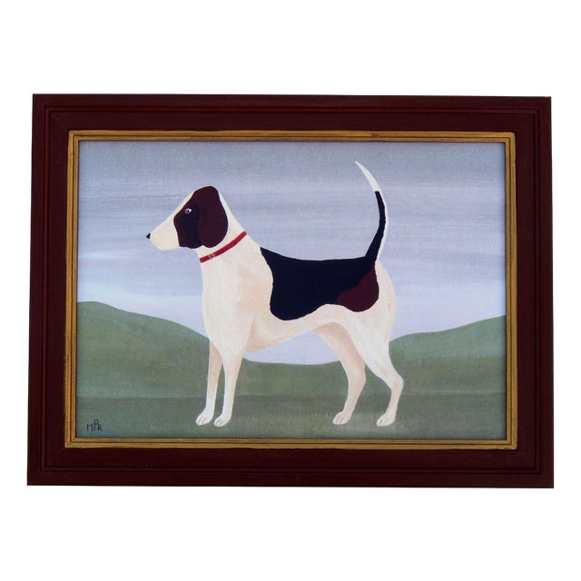 Matt Rix, Naive Style Dog with Red Collar, Print, Framed For Sale