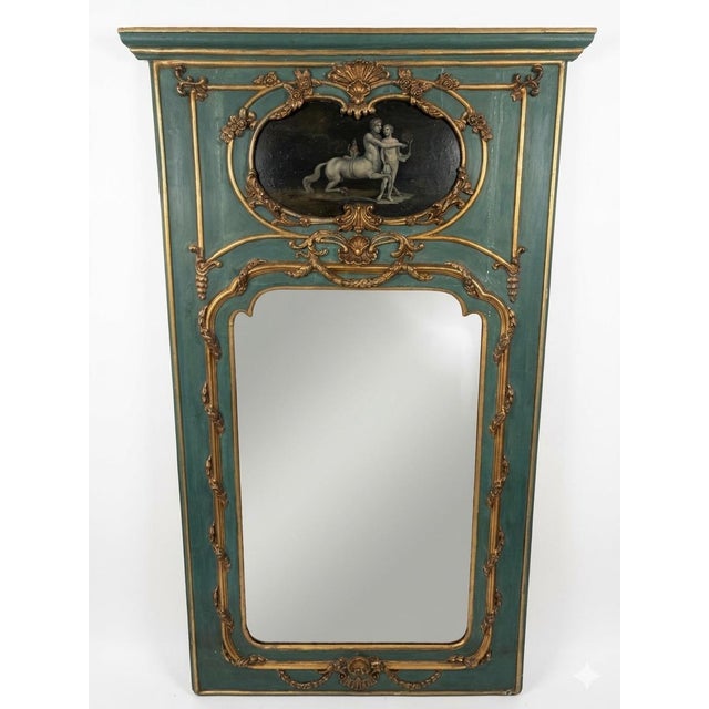 1950s 1950s Pair of Neoclassical Trumeau Mirrors With Mythological Grisaille Panels For Sale - Image 5 of 7