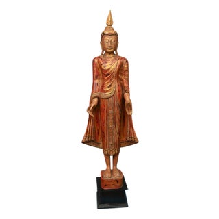 Burmese Carved Standing Buddha Statue For Sale