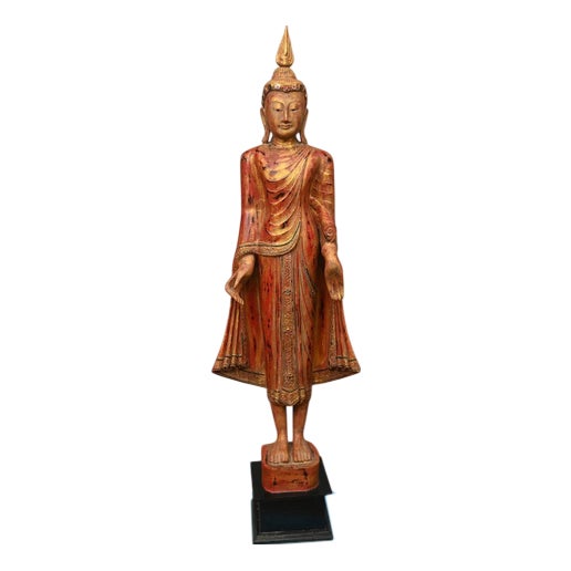 Burmese Carved Standing Buddha Statue For Sale