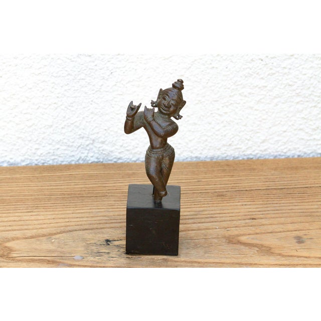 Ancient Indian Miniature Bronze Krishna Figure For Sale