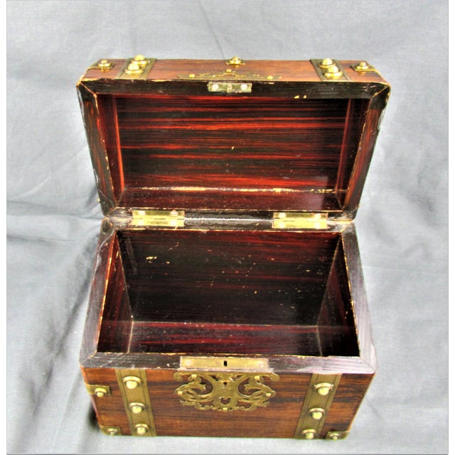 Brass Late 19th Century English Document Box Wood With Brass Straps For Sale - Image 8 of 10