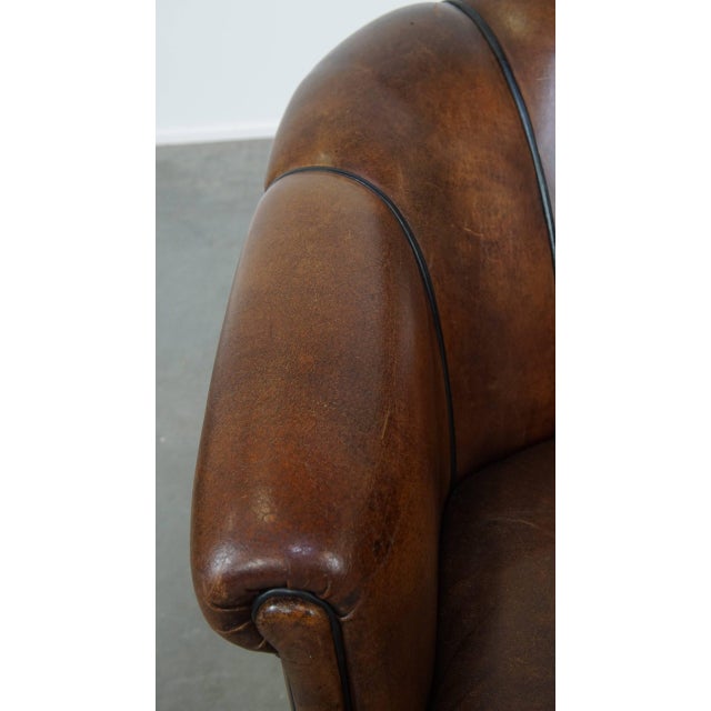 Animal Skin Dark Sheep Leather Club Chair For Sale - Image 7 of 13