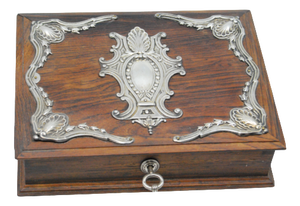 Wooden Jewelry Box with Silver Applications and Key