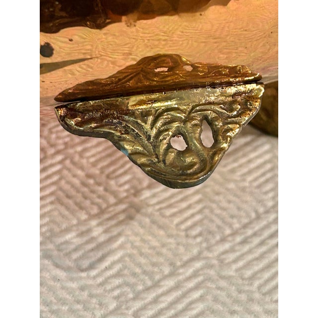 Copper Vintage Hammered Copper Footed Cachepot Bowl With Brass Ring Handles, 10.5” For Sale - Image 8 of 11