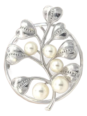 1990s Mikimoto Estate Akoya Pearl Circular Flower Brooch Pin Sterling Silver