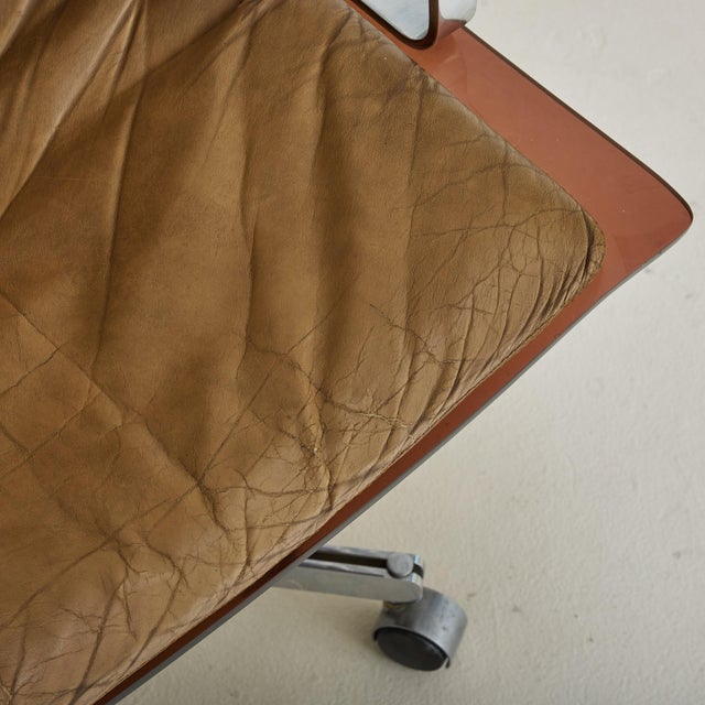 Animal Skin French Plexiglass Desk Chair with Leather Cushion Attributed Apelbaum, 1960s For Sale - Image 7 of 11