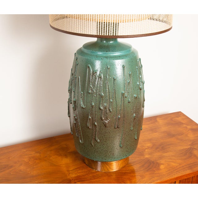 Vintage David Cressey Teal Drip Glaze Lamp For Sale In Seattle - Image 6 of 8