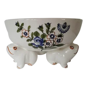 Vintage Tiffany Italian Estes Ceramic Center Bowl With Frogs