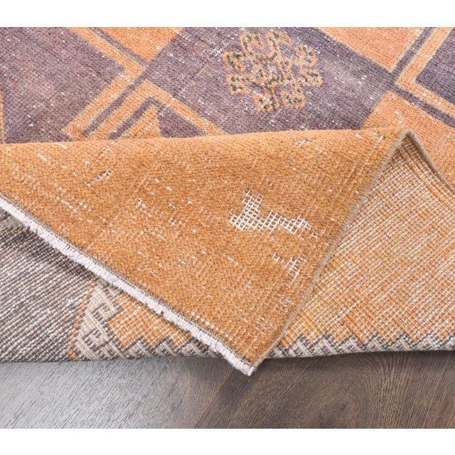 Orange 2'9x11'4 Vintage Orange Geometric Turkish Hand-Knotted Runner Rug For Sale - Image 8 of 9