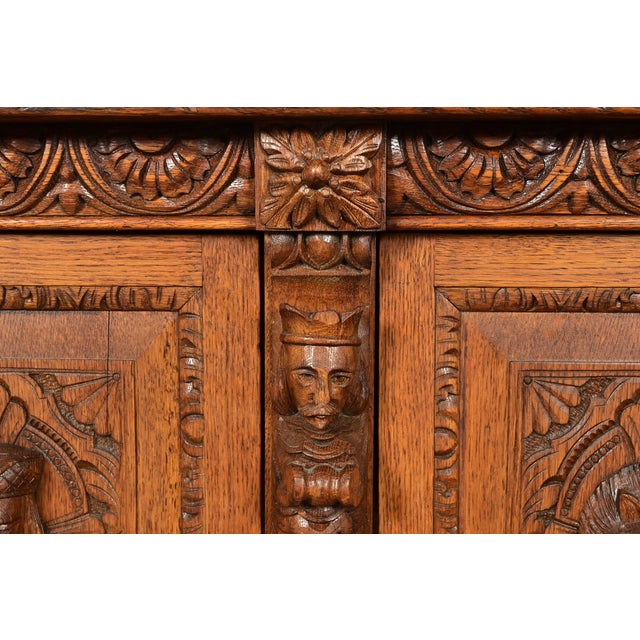 R. J. Horner Style Renaissance Revival Carved Oak Sideboard or Bar Cabinet, Circa 1890s For Sale - Image 10 of 17