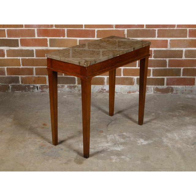 Walnut French 19th Century Console Table with Variegated Marble Top For Sale - Image 12 of 12