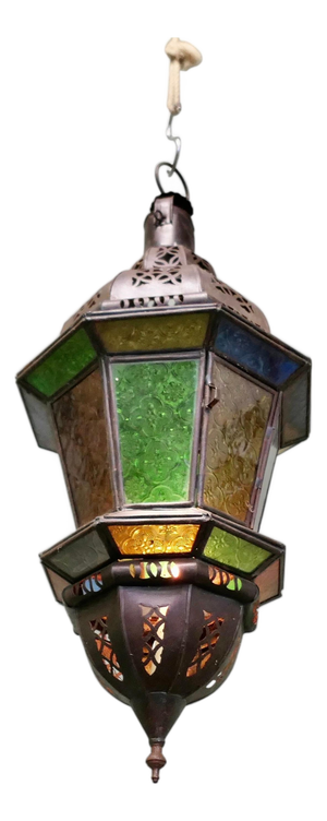 North African Stained Glass Hanging Lantern, 1920