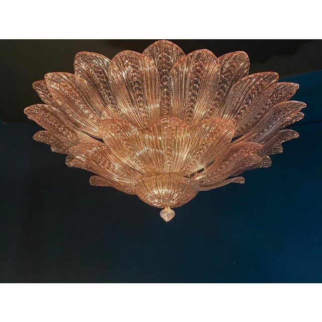 Glass Pink and Amethyst Murano Glass Leaves Ceiling Light, 1990s For Sale - Image 7 of 13