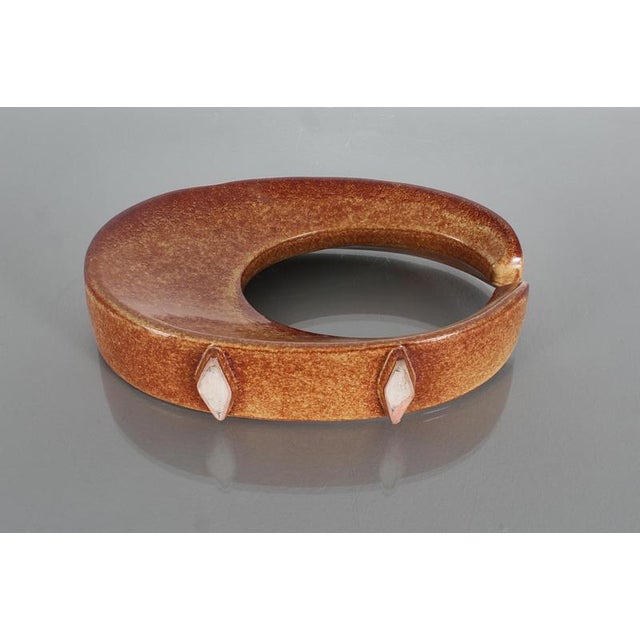 Beige Mid-Century Mottled Ceramic Vase by R. Rigon for Bertoncello, Italy, 1960s For Sale - Image 8 of 11